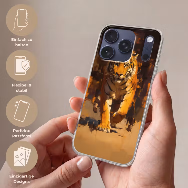 Tijger - Geschilderd - Oranje - Penseelstreken Telefoonhoesje iPhone 17 Pro klein -sfeer3_DE
