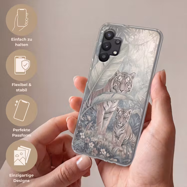 Tijger - Welp - Jungle - Illustratie - Dieren Telefoonhoesje Samsung Galaxy A32 5G klein -sfeer3_DE