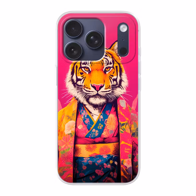 Tijger - Kimono - Planten - Roze Telefoonhoesje iPhone 17 Pro klein -3d