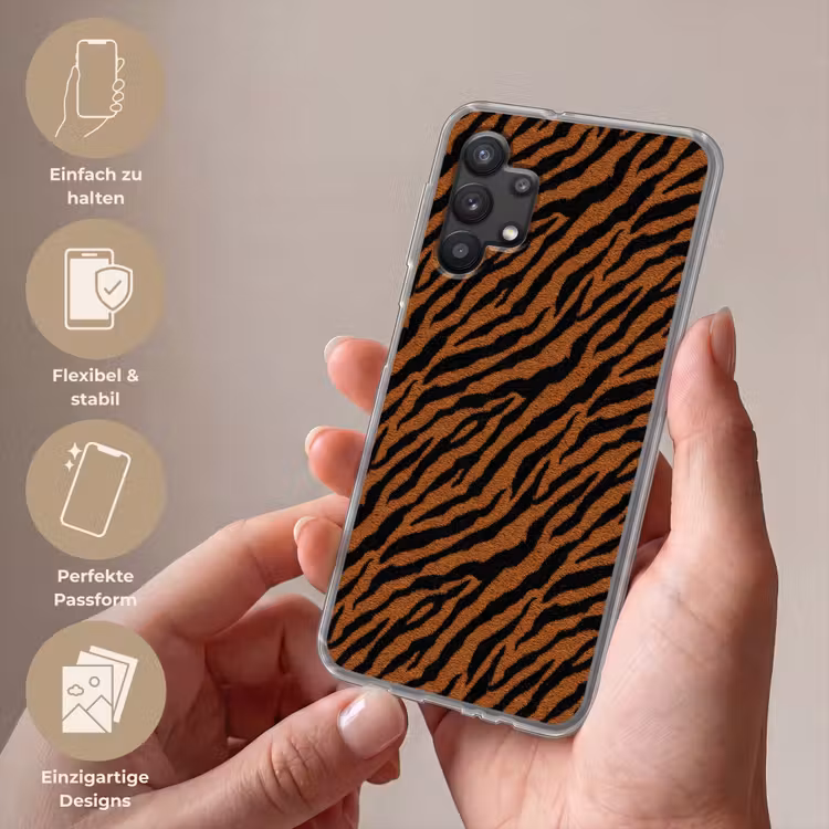 Tijger - Vacht - Zwart Telefoonhoesje Samsung Galaxy A32 5G klein 346 -sfeer3_DE