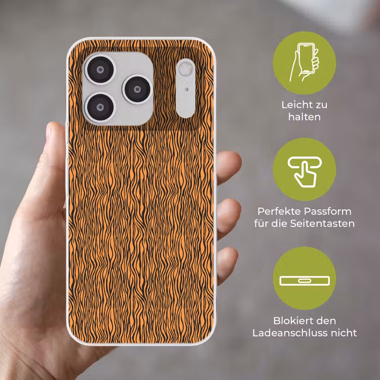 Tijger - Oranje - Patroon - Strepen Telefoonhoesje iPhone 17 Pro klein 878 -sfeer3_DE