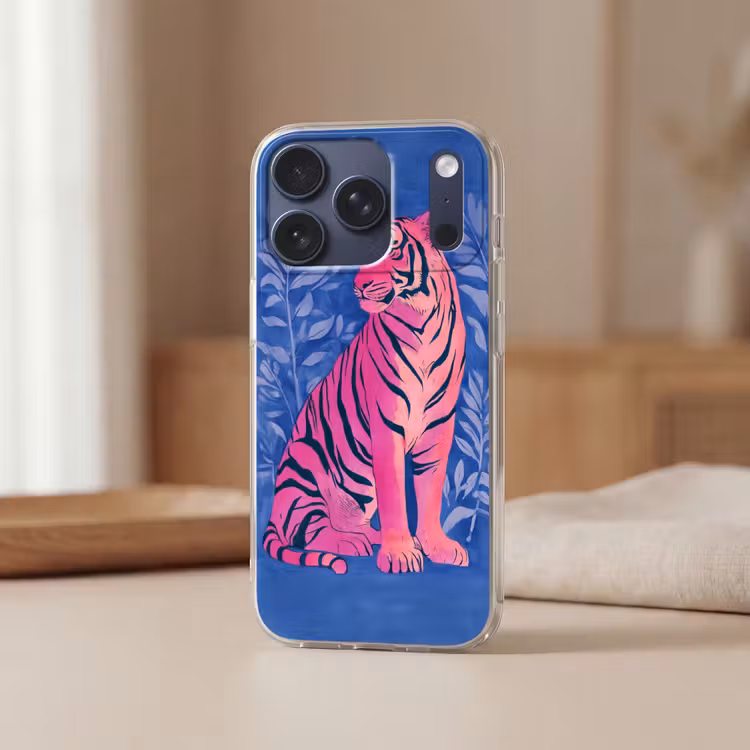 Tijger - Roze - Bladeren - Jungle Telefoonhoesje iPhone 17 Pro klein -sfeer2