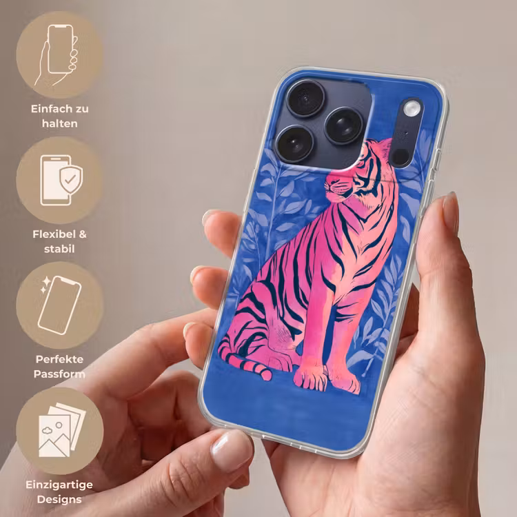 Tijger - Roze - Bladeren - Jungle Telefoonhoesje iPhone 17 Pro klein -sfeer3_DE