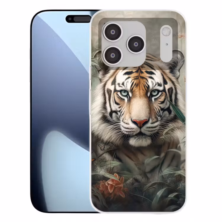 Tijger - Vlinders - Dieren - Jungle - Bloemen Telefoonhoesje iPhone 17 Pro klein -3d