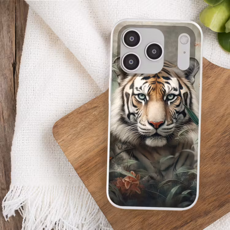 Tijger - Vlinders - Dieren - Jungle - Bloemen Telefoonhoesje iPhone 17 Pro klein -sfeer1