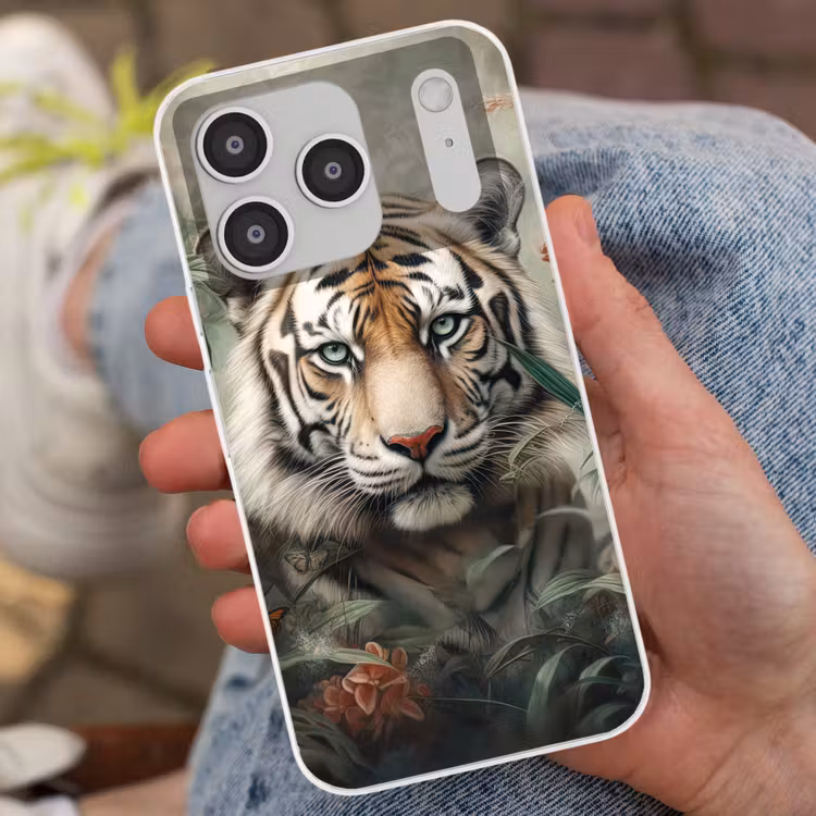 Tijger - Vlinders - Dieren - Jungle - Bloemen Telefoonhoesje iPhone 17 Pro klein -sfeer2