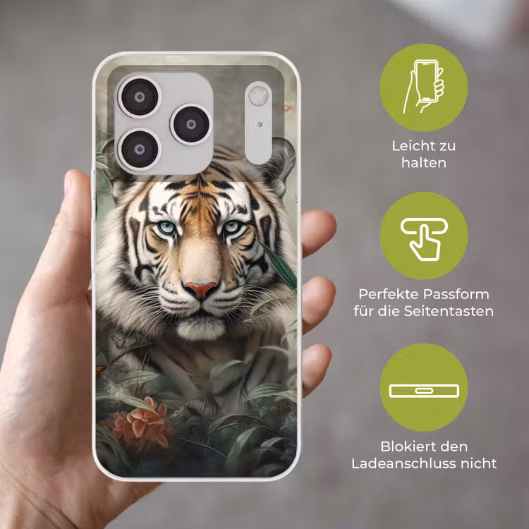 Tijger - Vlinders - Dieren - Jungle - Bloemen Telefoonhoesje iPhone 17 Pro klein -sfeer3_DE