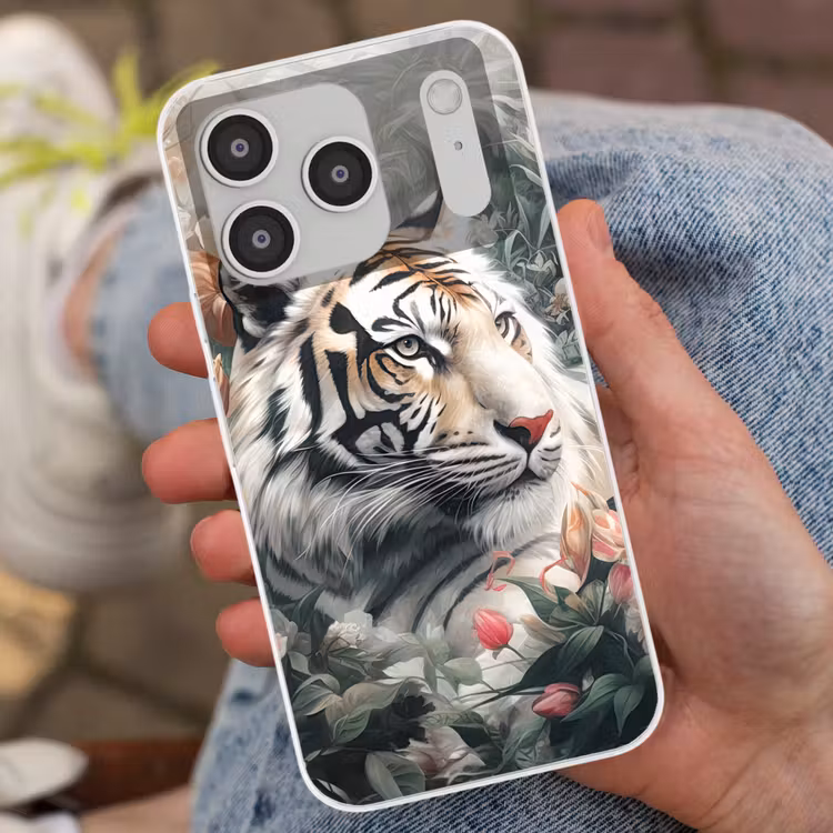 Tijger - Wilde dieren - Bloemen - Jungle Telefoonhoesje iPhone 17 Pro klein -sfeer2