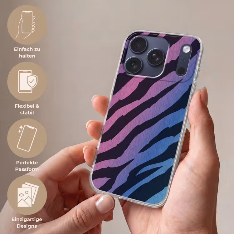 Tijgerprint - Blauw - Paars - Kleurrijk Telefoonhoesje iPhone 17 Pro klein -sfeer3_DE