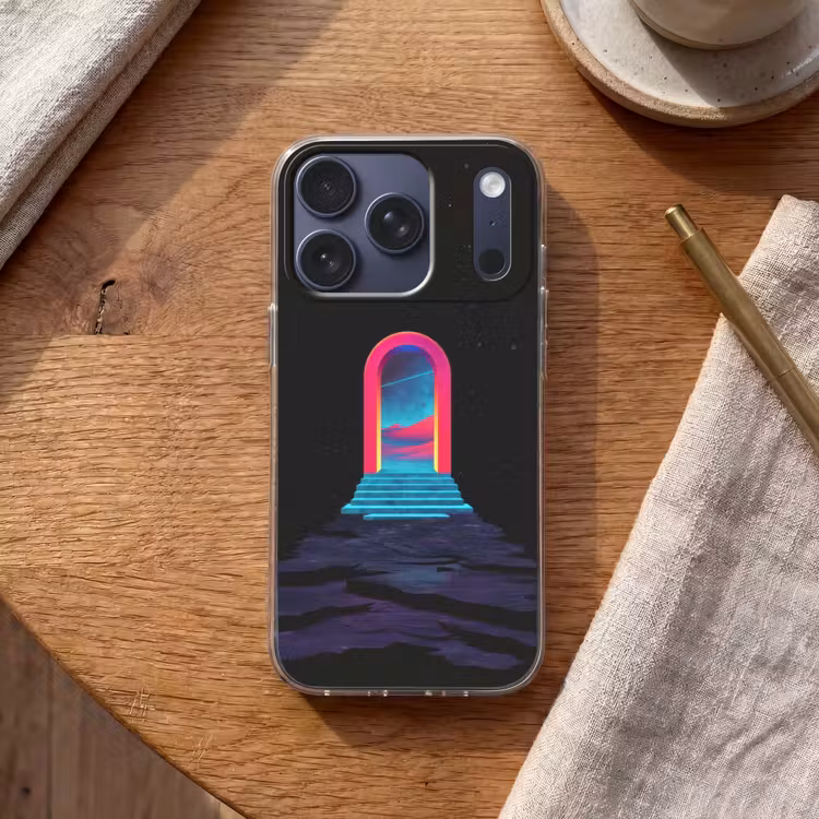 Poortje - Landschap - Sterrenhemel - Roze Telefoonhoesje iPhone 17 Pro klein -sfeer1