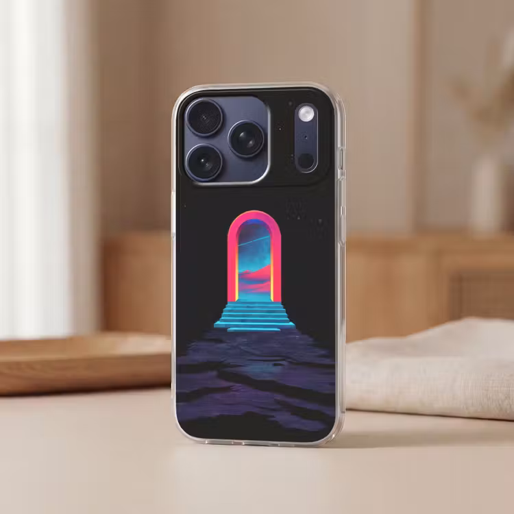 Poortje - Landschap - Sterrenhemel - Roze Telefoonhoesje iPhone 17 Pro klein -sfeer2