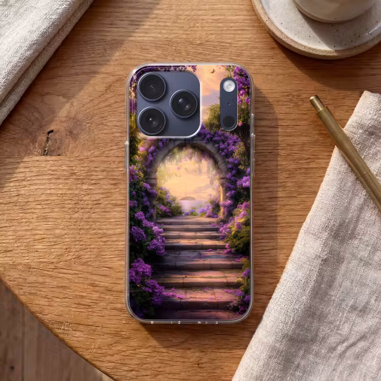 Poort - Paars - Bloemen Telefoonhoesje iPhone 17 Pro klein -sfeer1