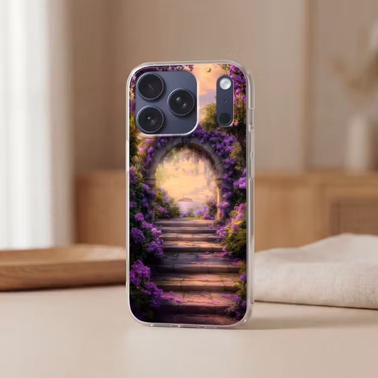 Poort - Paars - Bloemen Telefoonhoesje iPhone 17 Pro klein -sfeer2