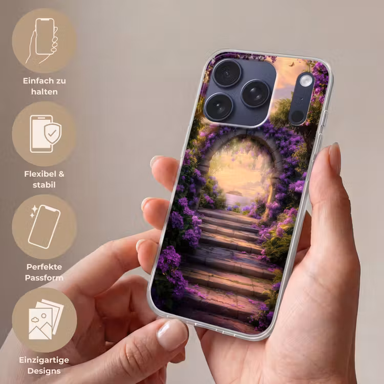 Poort - Paars - Bloemen Telefoonhoesje iPhone 17 Pro klein -sfeer3_DE