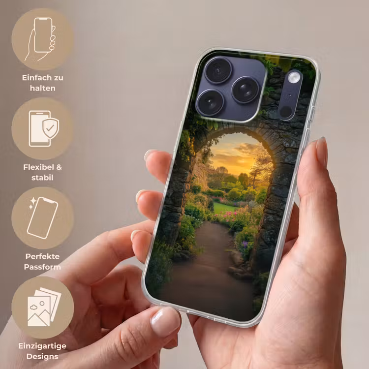Poort - Planten - Zonsondergang Telefoonhoesje iPhone 17 Pro klein -sfeer3_DE