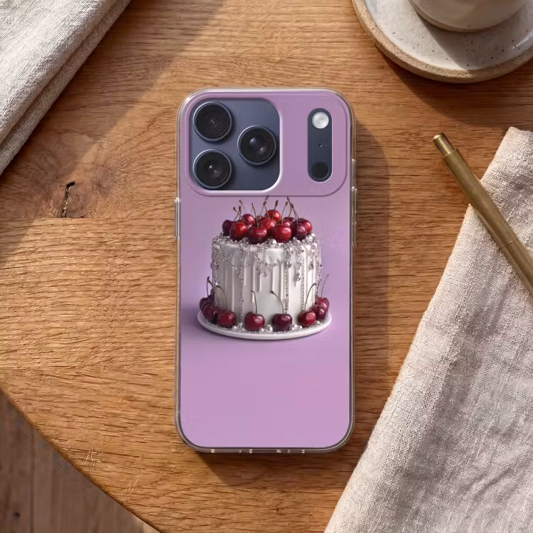 Taart - Kersen - Juwelen - Rood Telefoonhoesje iPhone 17 Pro klein -sfeer1