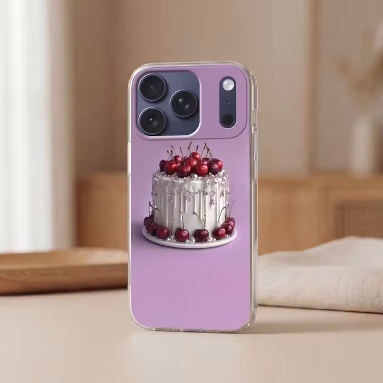 Taart - Kersen - Juwelen - Rood Telefoonhoesje iPhone 17 Pro klein -sfeer2
