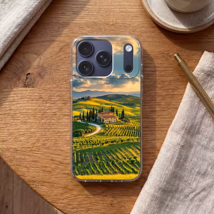Toscane - Landschap - Wijngaarden Telefoonhoesje iPhone 17 Pro klein -sfeer1