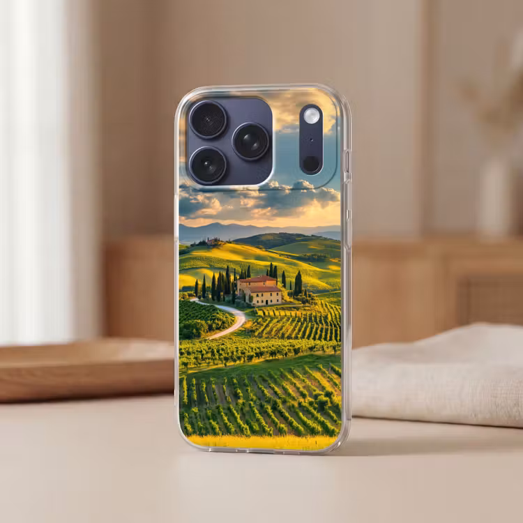Toscane - Landschap - Wijngaarden Telefoonhoesje iPhone 17 Pro klein -sfeer2