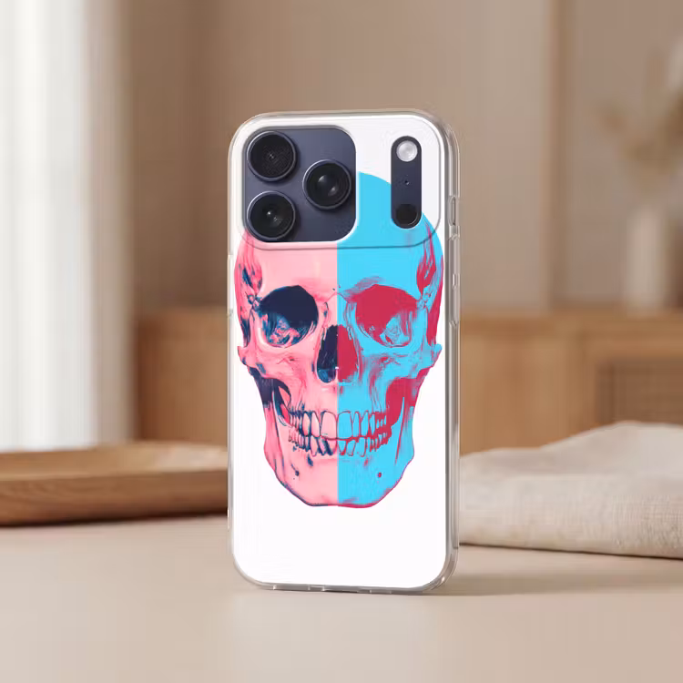 Schedel - Grafisch - Roze - Verdeeld Telefoonhoesje iPhone 17 Pro klein -sfeer2