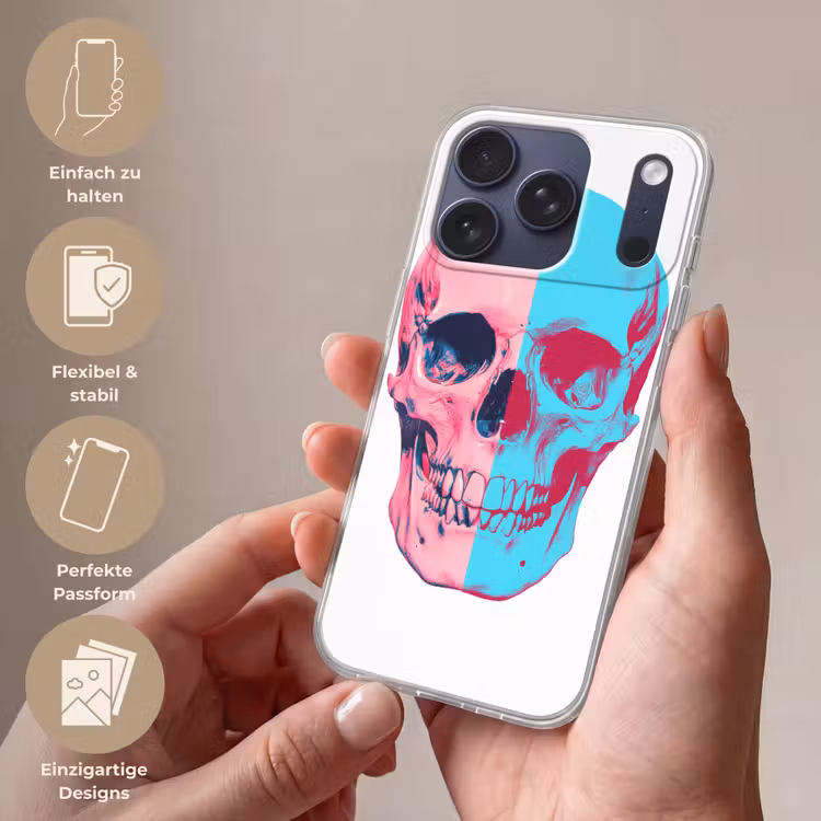Schedel - Grafisch - Roze - Verdeeld Telefoonhoesje iPhone 17 Pro klein -sfeer3_DE
