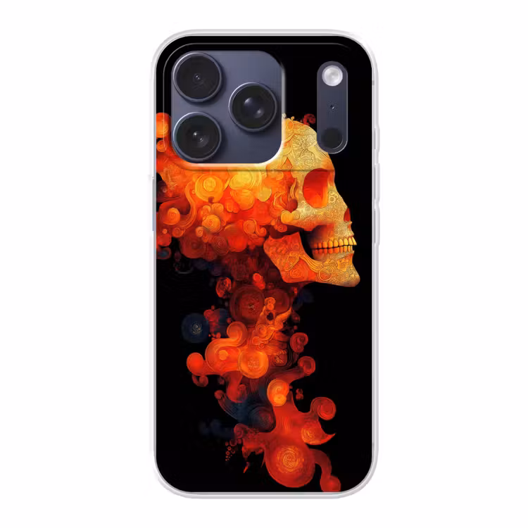 Schedel - Oranje - Zijaanzicht - Vlammen Telefoonhoesje iPhone 17 Pro klein -3d