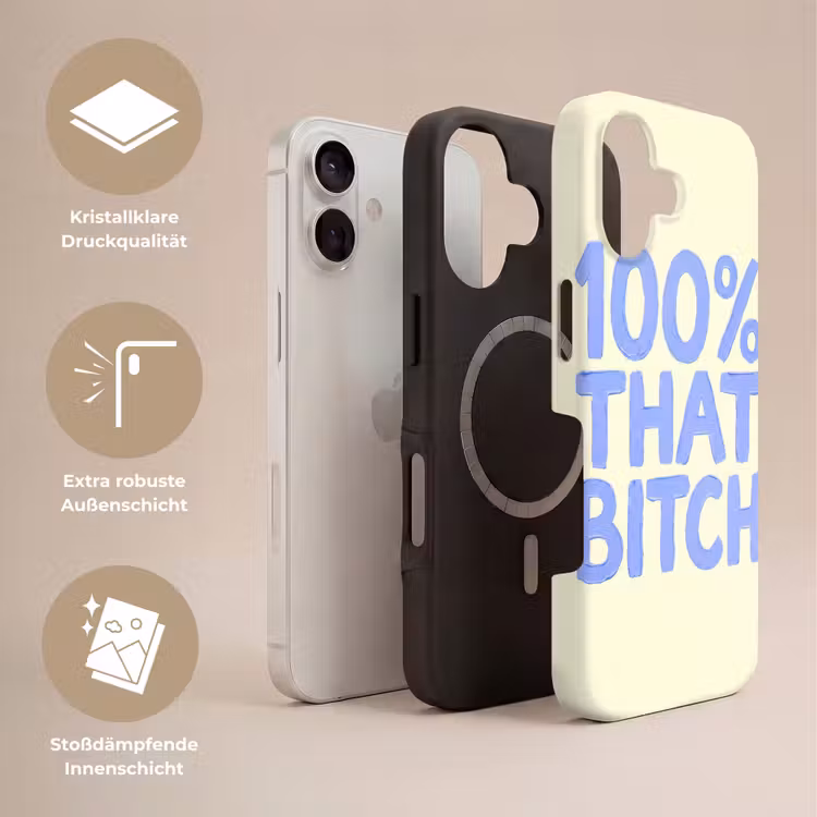 100% that bitch - Blauw - Wit Toughcase MagSafe Apple iPhone 17 klein -USP_Lagen_DE