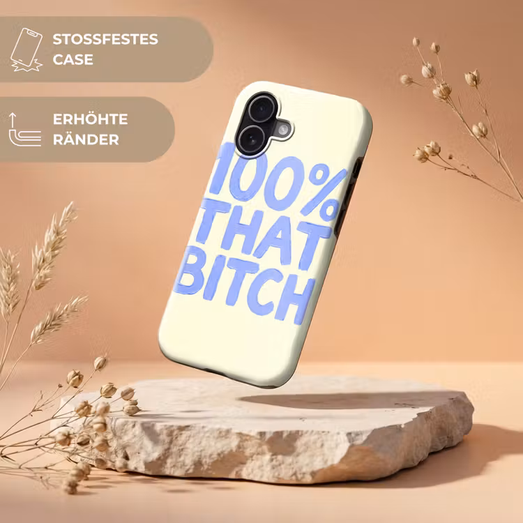 100% that bitch - Blauw - Wit Toughcase MagSafe Apple iPhone 17 klein -USP_RandenV_DE