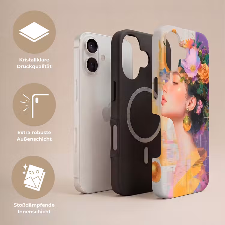 Abstract - Vrouw - Bloemenkroon - Goud Toughcase MagSafe Apple iPhone 17 klein -USP_Lagen_DE