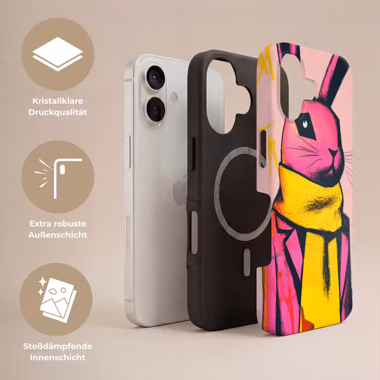 Abstract - Konijn - Sjaal - Geel Toughcase MagSafe Apple iPhone 17 klein -USP_Lagen_DE