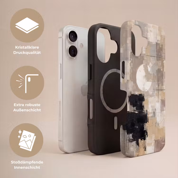 Abstract - Cirkel - Modern - Beige - Zwart - Minimalistisch Toughcase MagSafe Apple iPhone 17 klein -USP_Lagen_DE