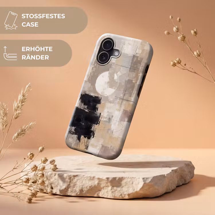 Abstract - Cirkel - Modern - Beige - Zwart - Minimalistisch Toughcase MagSafe Apple iPhone 17 klein -USP_RandenV_DE