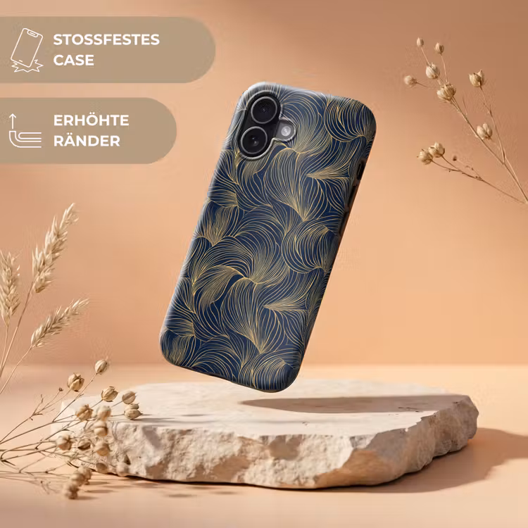 Abstract - Lijnen - Blauw - Goud Toughcase MagSafe Apple iPhone 17 klein 1017 -USP_RandenV_DE