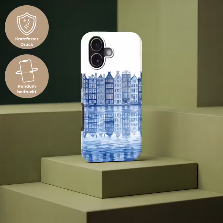 Aquarel - Grachtenpanden - Delfts - Blauw Toughcase MagSafe Apple iPhone 17 klein -USP_PrintM_DE