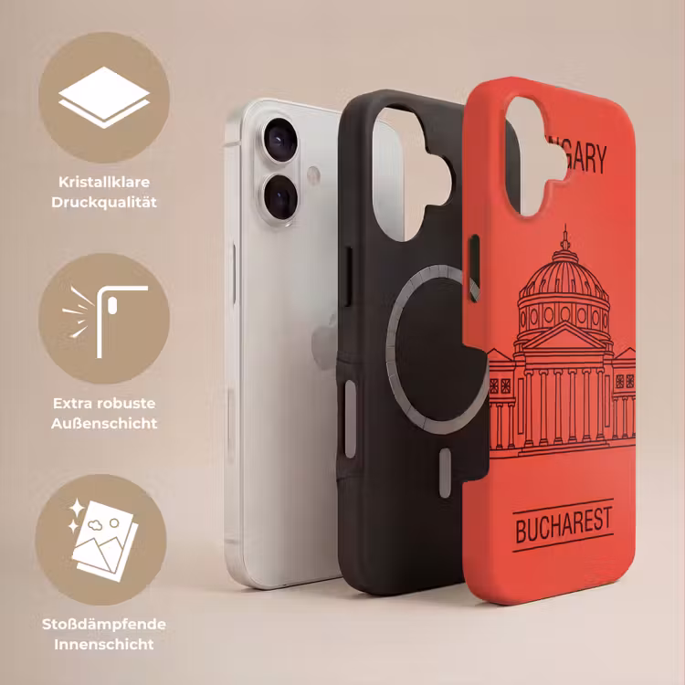 Architectuur - Boekarest - Stedelijk - Lijntekening - Rood Toughcase MagSafe Apple iPhone 17 klein -USP_Lagen_DE