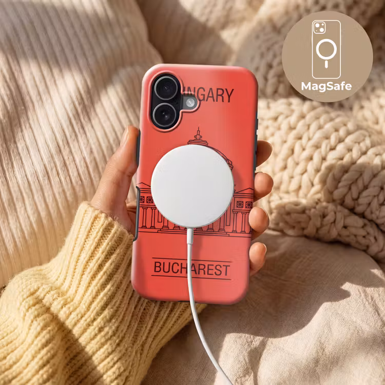 Architectuur - Boekarest - Stedelijk - Lijntekening - Rood Toughcase MagSafe Apple iPhone 17 klein -USP_MagsafeV