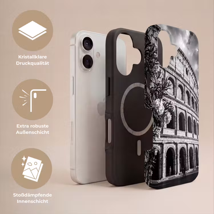 Architectuur - Colosseum - Rome - Historisch - Zwart-wit Toughcase MagSafe Apple iPhone 17 klein -USP_Lagen_DE