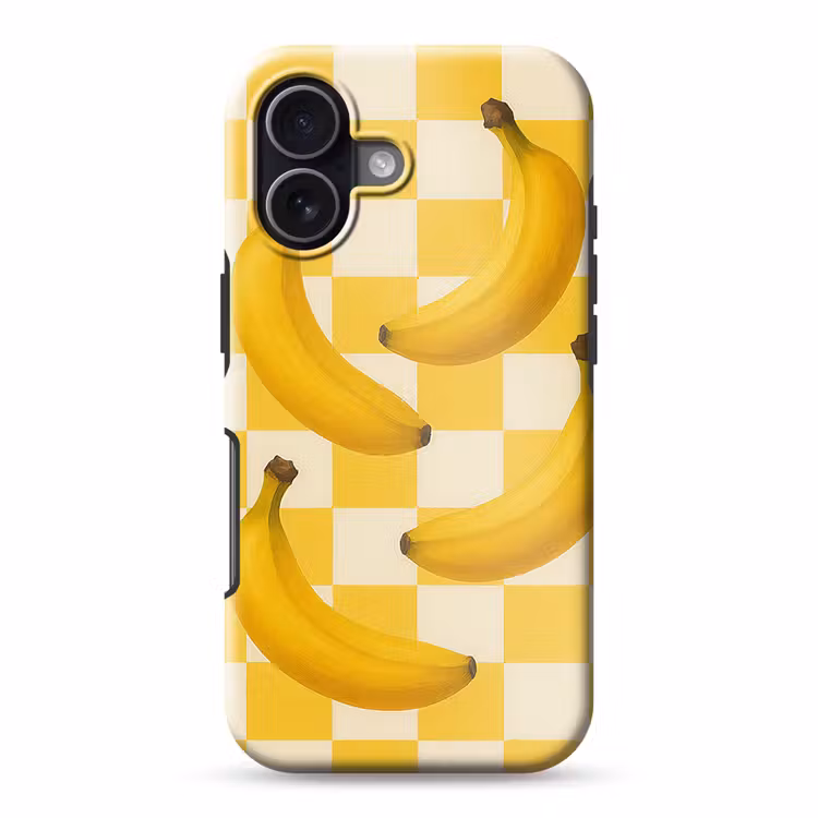 Bananen - Geel - Geblokt Toughcase MagSafe Apple iPhone 17 klein -3d