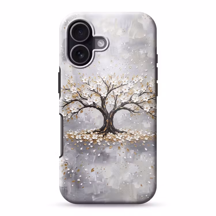 Boom - Bloemen - Natuur - Abstract - Wit Toughcase MagSafe Apple iPhone 17 klein -3d