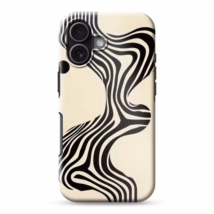 Beige - Lijnen - Golvend - Abstract Toughcase MagSafe Apple iPhone 17 klein -3d