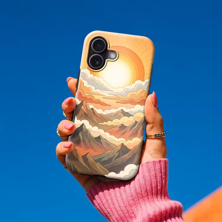 Bergen - Wolken - Natuur - Zonsopgang - Oranje Toughcase MagSafe Apple iPhone 17 klein -Sfeer1V