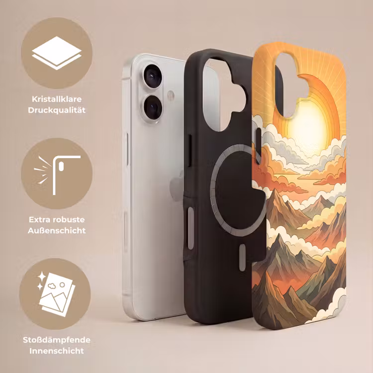Bergen - Wolken - Natuur - Zonsopgang - Oranje Toughcase MagSafe Apple iPhone 17 klein -USP_Lagen_DE