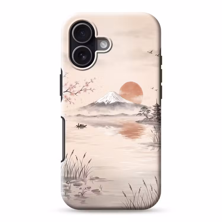 Bergtop - Meer - Bloesem Toughcase MagSafe Apple iPhone 17 klein -3d