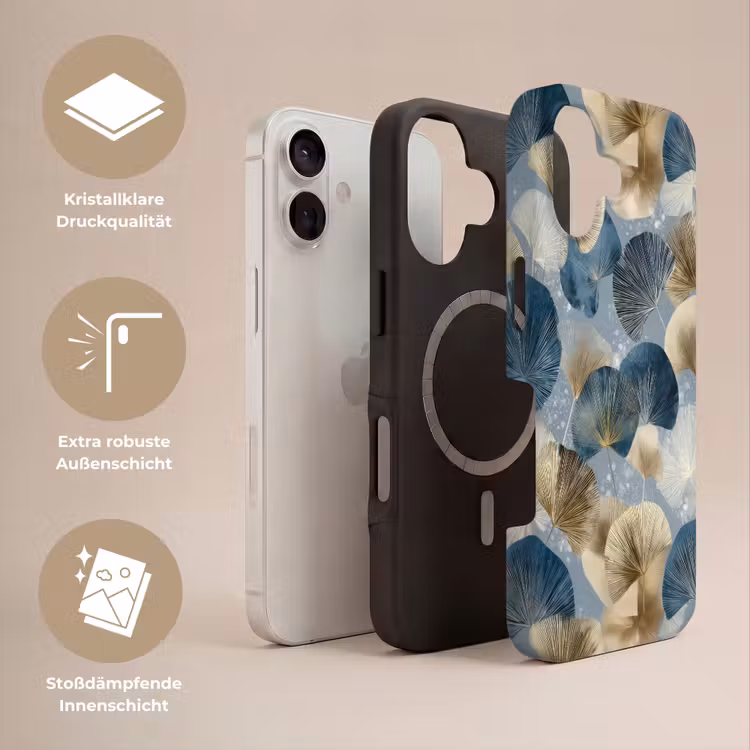 Bladeren - Abstract - Goud - Blauw Toughcase MagSafe Apple iPhone 17 klein -USP_Lagen_DE