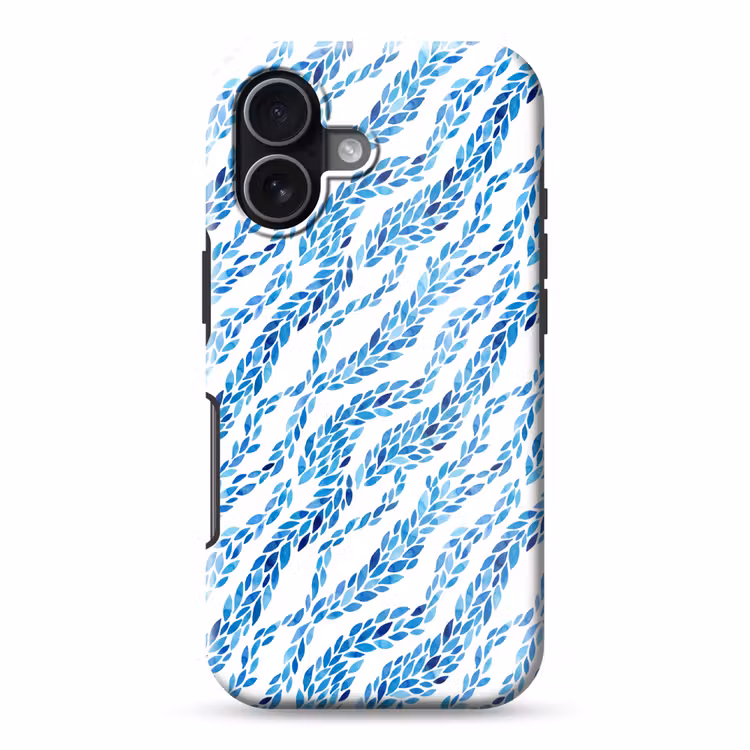 Bladeren - Aquarel - Patroon - Modern - Blauw Toughcase MagSafe Apple iPhone 17 klein -3d
