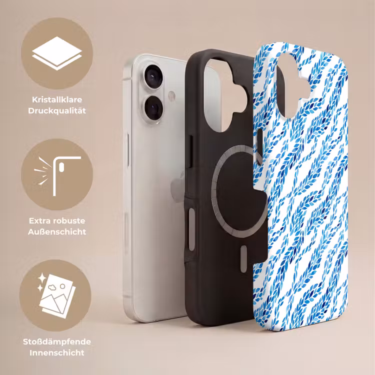 Bladeren - Aquarel - Patroon - Modern - Blauw Toughcase MagSafe Apple iPhone 17 klein -USP_Lagen_DE
