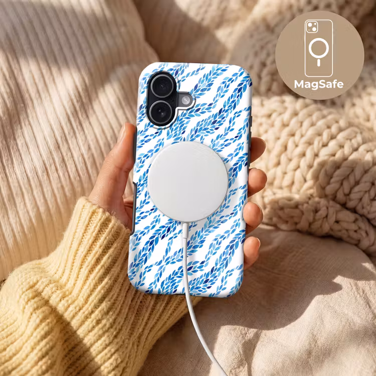 Bladeren - Aquarel - Patroon - Modern - Blauw Toughcase MagSafe Apple iPhone 17 klein -USP_MagsafeV