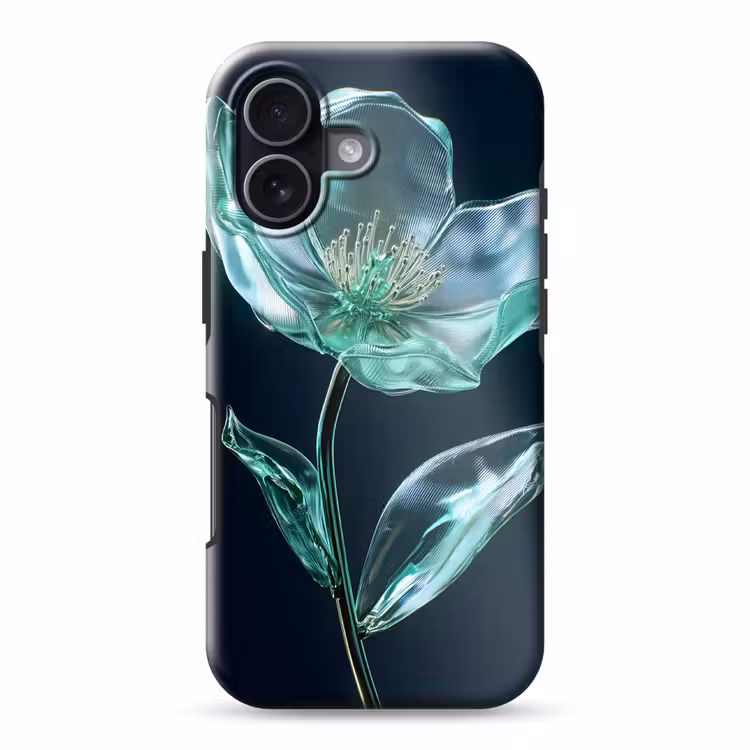 Bladeren - Bloem - Glazen - Donkerblauw Toughcase MagSafe Apple iPhone 17 klein -3d