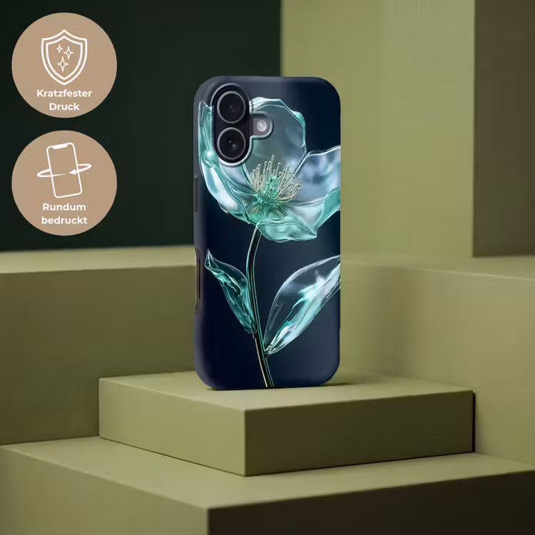 Bladeren - Bloem - Glazen - Donkerblauw Toughcase MagSafe Apple iPhone 17 klein -USP_PrintM_DE
