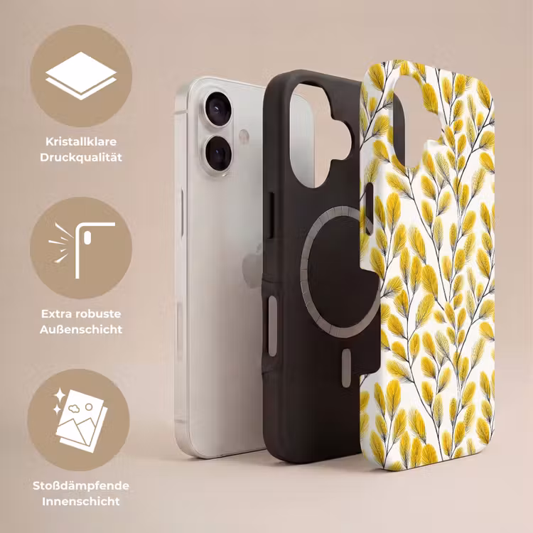 Bladeren - Botanisch - Elegant - Geel - Zwart Toughcase MagSafe Apple iPhone 17 klein 1017 -USP_Lagen_DE